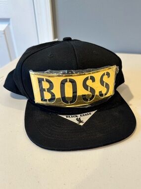 'BOSS' Shiny Gold Snapback Hat in Black